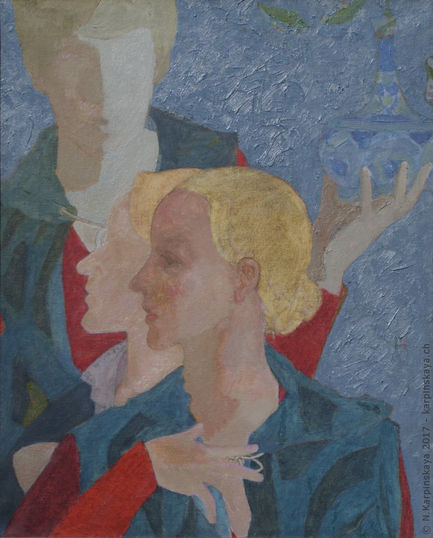 «Dreifaches Selbstbildnis» 2002, Öl auf Leinwand, 50x40.